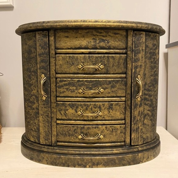 Gold & Black Jewelry Box Sponge / Snake Skin Print Upcycled Painted Jewelry Box - Picture 2 of 9